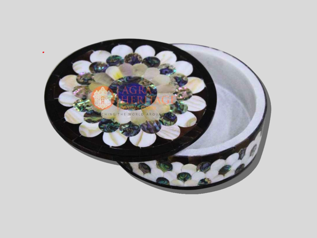 Precious Inlay Stone Marble Round Jewelry Box